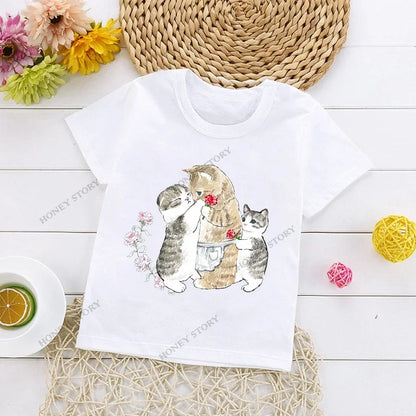 Cats Kids T Shirt Personalized Cartoon Cat Print Fashion Children's T-shirt Short Sleeve Children's Summer Boys Clothes Tops Tee