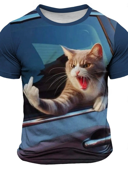 Funny Cat Tshirt For Men Graphic Short Sleeve T Shirts Harajuku Street Animal Personality Design 2025 Fashion Tee Tops Summer