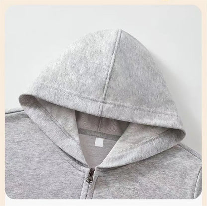 Cute Black Cat Print Zip-up Jacket Spring Boys Hooded Sweatshirt Cartoon Zipper Coat Autumn Kids Outdoor Hoodie Clothing MKA1