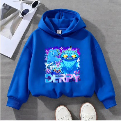 Kids Cartoon Cat Sweatshirt Cute Blue Animal Print Pullover Toddler Long Sleeve Top Casual Children's Clothing