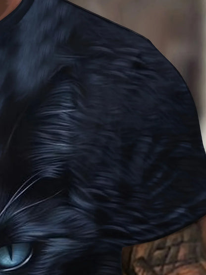 Funny Cartoon Cat Pattern T Shirt For Men Animal Graffiti 3D Printed T-Shirts Summer Casual Short Sleeve Tees Round Neck Tops