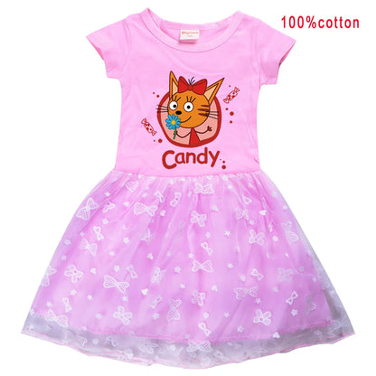 Kid-e-cats Clothes Kids Three Kitten Russian Cartoon Clothing Baby Girl Halloween Costume Dresses Children Princess Vestidos Bag