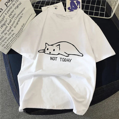 Women T Shirt Cartoon Cat Group Printed T-Shirt Casual Short Sleeve Couples T-Shirt Funny Cat Streetwear Large-sized T-shirt