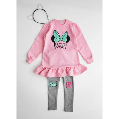 Kids Clothing Set Spring Autumn Cartoon Bow Knot Long Sleeve Cotton Shirt+Leggings 2Pcs Suit For 3-8 Years Girls Casual Outfit