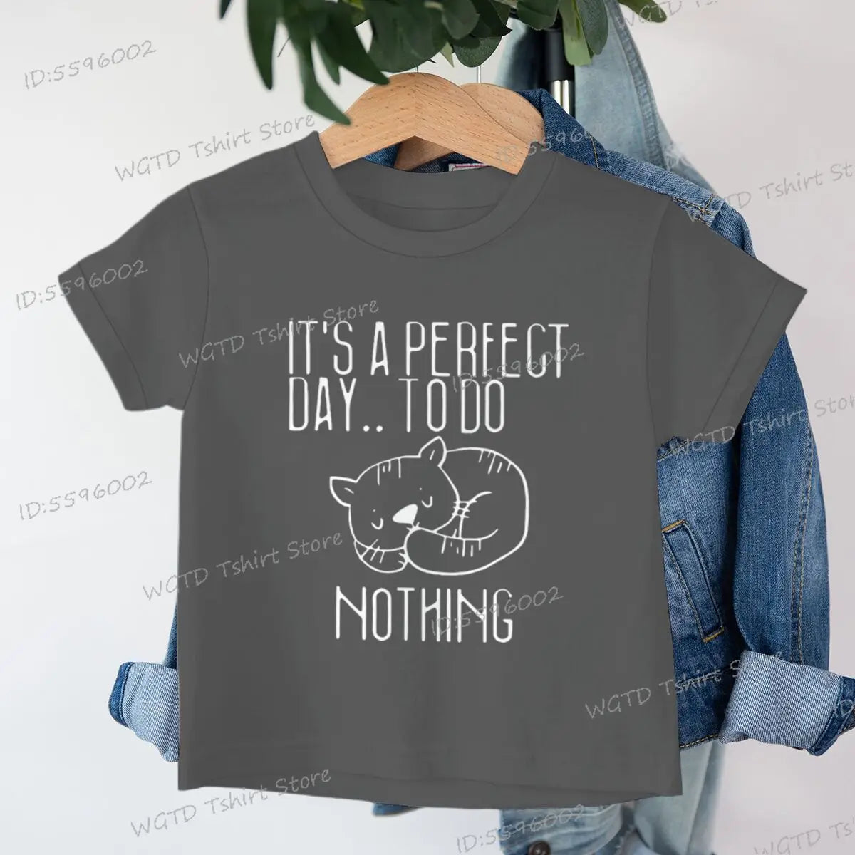 Children's Clothing It's A Perfect Day To Do Nothing T-Shirt for Cat Lover Gift Soft Cotton Tee Y2k Harajuku Luminous Kids Shirt