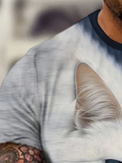 Funny Cartoon Cat Pattern T Shirt For Men Animal Graffiti 3D Printed T-Shirts Summer Casual Short Sleeve Tees Round Neck Tops