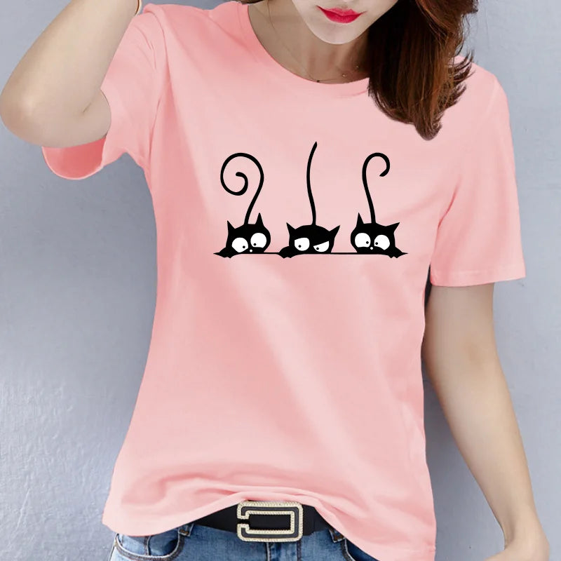 New women's clothing - Casual round-neck short-sleeved cat digital print fashionable casual women's T-shirt