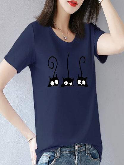 New women's clothing - Casual round-neck short-sleeved cat digital print fashionable casual women's T-shirt