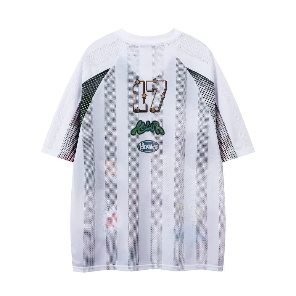 Cat Print Short Sleeve T-shirt Mens Summer Retro High Street Loose Raglan Half-Sleeve V-neck Breathable Mesh Tshirt Men