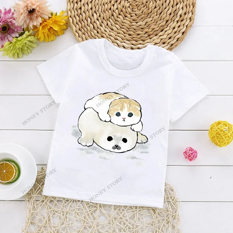 Cats Kids T Shirt Personalized Cartoon Cat Print Fashion Children's T-shirt Short Sleeve Children's Summer Boys Clothes Tops Tee