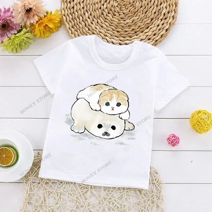 Cats Kids T Shirt Personalized Cartoon Cat Print Fashion Children's T-shirt Short Sleeve Children's Summer Boys Clothes Tops Tee