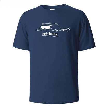 Not Today Cat Printed Comfortable Cotton Tshirt Men Simple Crew Neck Design Soft Breathable Short Sleeve Basic Men's T-shirt Top