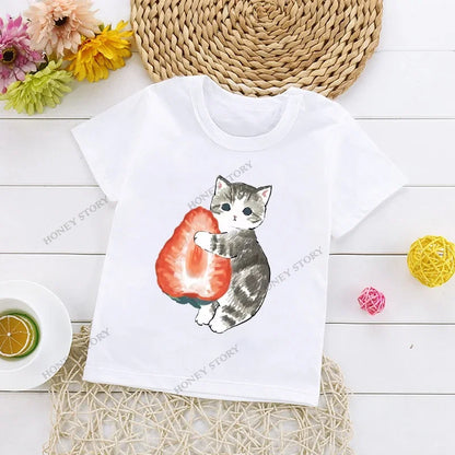 Cats Kids T Shirt Personalized Cartoon Cat Print Fashion Children's T-shirt Short Sleeve Children's Summer Boys Clothes Tops Tee