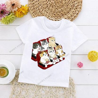 Cats Kids T Shirt Personalized Cartoon Cat Print Fashion Children's T-shirt Short Sleeve Children's Summer Boys Clothes Tops Tee