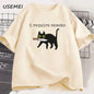 I Require Snacks T-Shirt Men Funny Black Cat Tshirt Cat Mom Cotton Short Sleeve Round Neck Tees Streetwear Man Clothes Tops