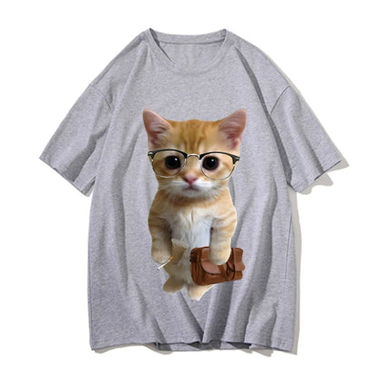 Cat Meme Graphic T Shirt for Men Clothing Funny Munchkin Kitty T-shirt Unisex Casual Children Tops Tee Shirts Cute Short Sleeve