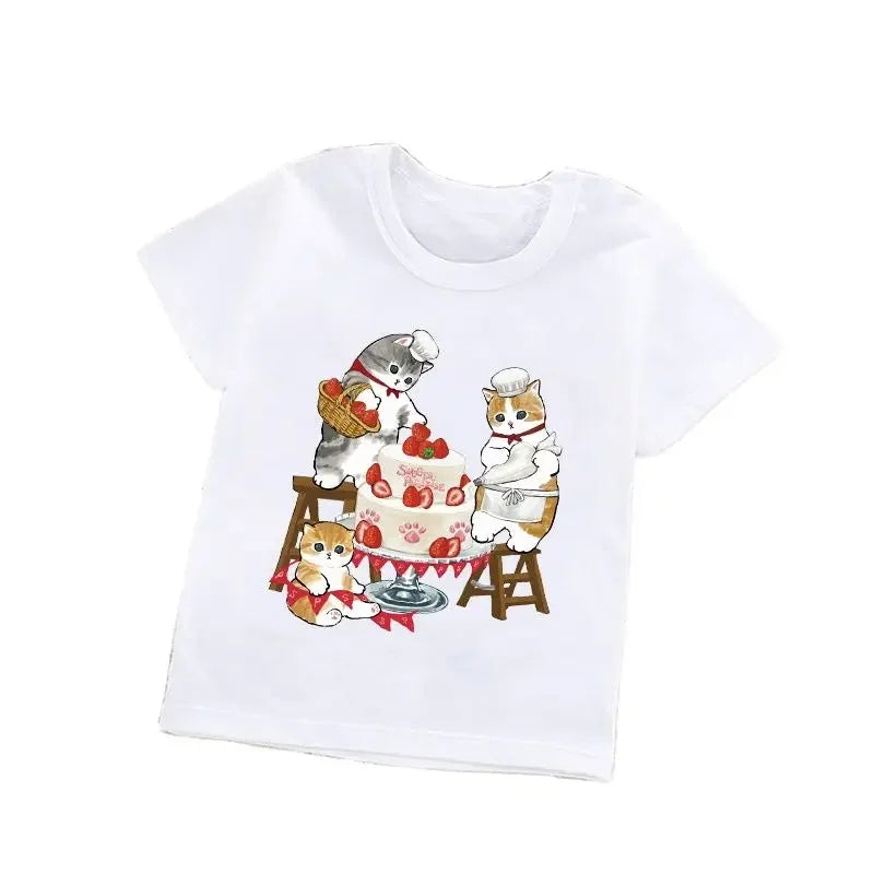 Cats Kids T Shirt Personalized Cartoon Cat Print Fashion Children's T-shirt Short Sleeve Children's Summer Boys Clothes Tops Tee