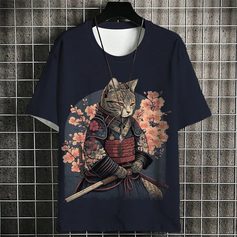 Fashion Warrior Cat Graphic T Shirts For Men Trend Summer Crew Neck 3D Cat Printed Kids T-shirts Cool Streetwear Harajuku Tees
