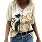 Cartoon Anime Cat Women's T-Shirts Fashion Top Tee 3d T-Shirt Harajuku Casual Short Sleeve V-Neck Oversized Female Clothing