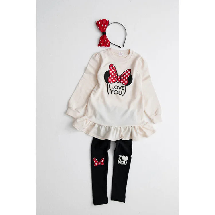 Kids Clothing Set Spring Autumn Cartoon Bow Knot Long Sleeve Cotton Shirt+Leggings 2Pcs Suit For 3-8 Years Girls Casual Outfit