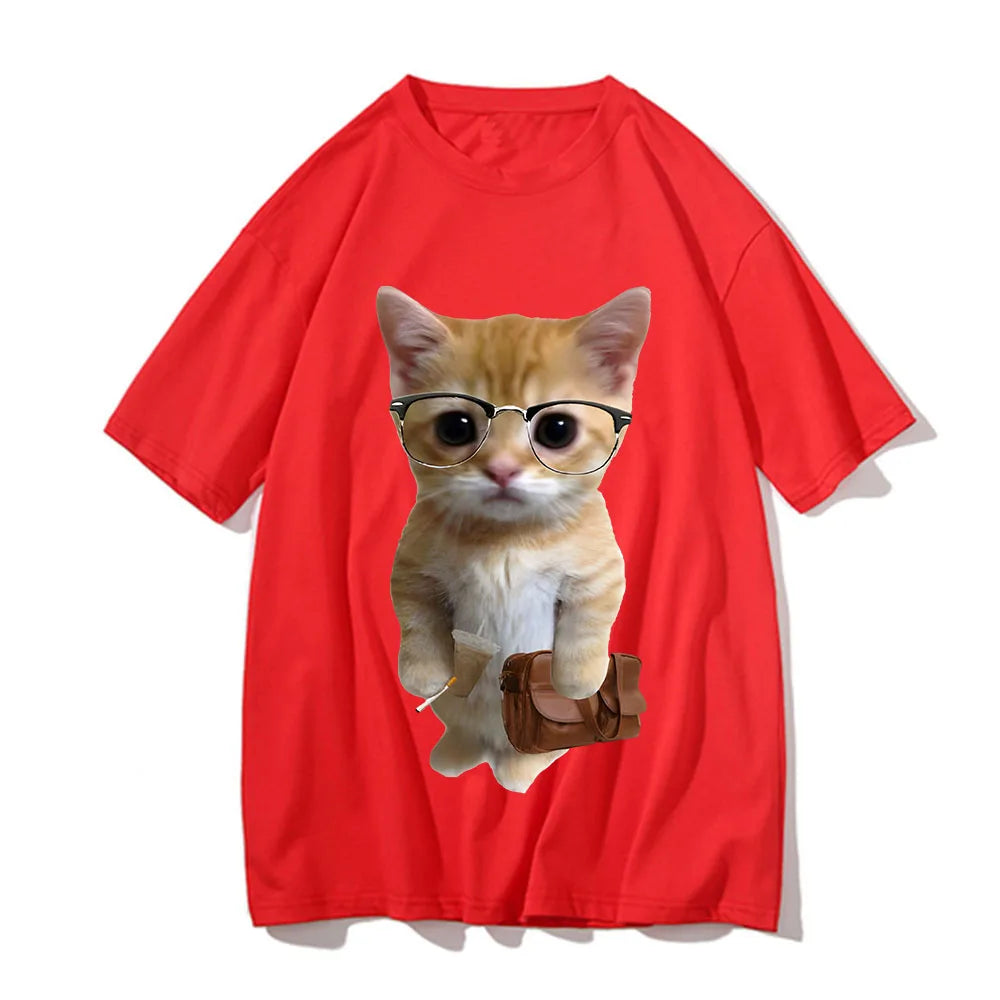 Cat Meme Graphic T Shirt for Men Clothing Funny Munchkin Kitty T-shirt Unisex Casual Children Tops Tee Shirts Cute Short Sleeve