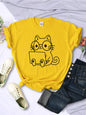 Careful Study Of Work Cat Sketches Women T-Shirt Personality Trend Casual Tee Clothing Street Creative Tops Female Short Sleeve