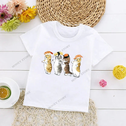 Cats Kids T Shirt Personalized Cartoon Cat Print Fashion Children's T-shirt Short Sleeve Children's Summer Boys Clothes Tops Tee