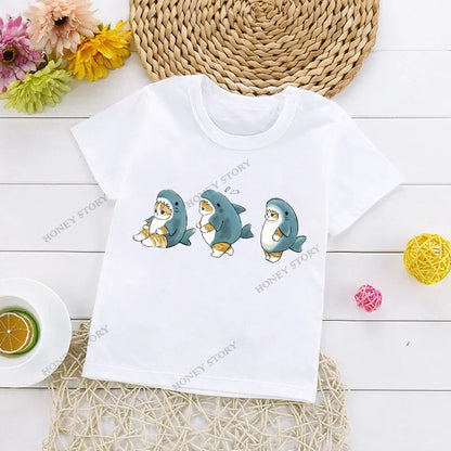 Cats Kids T Shirt Personalized Cartoon Cat Print Fashion Children's T-shirt Short Sleeve Children's Summer Boys Clothes Tops Tee