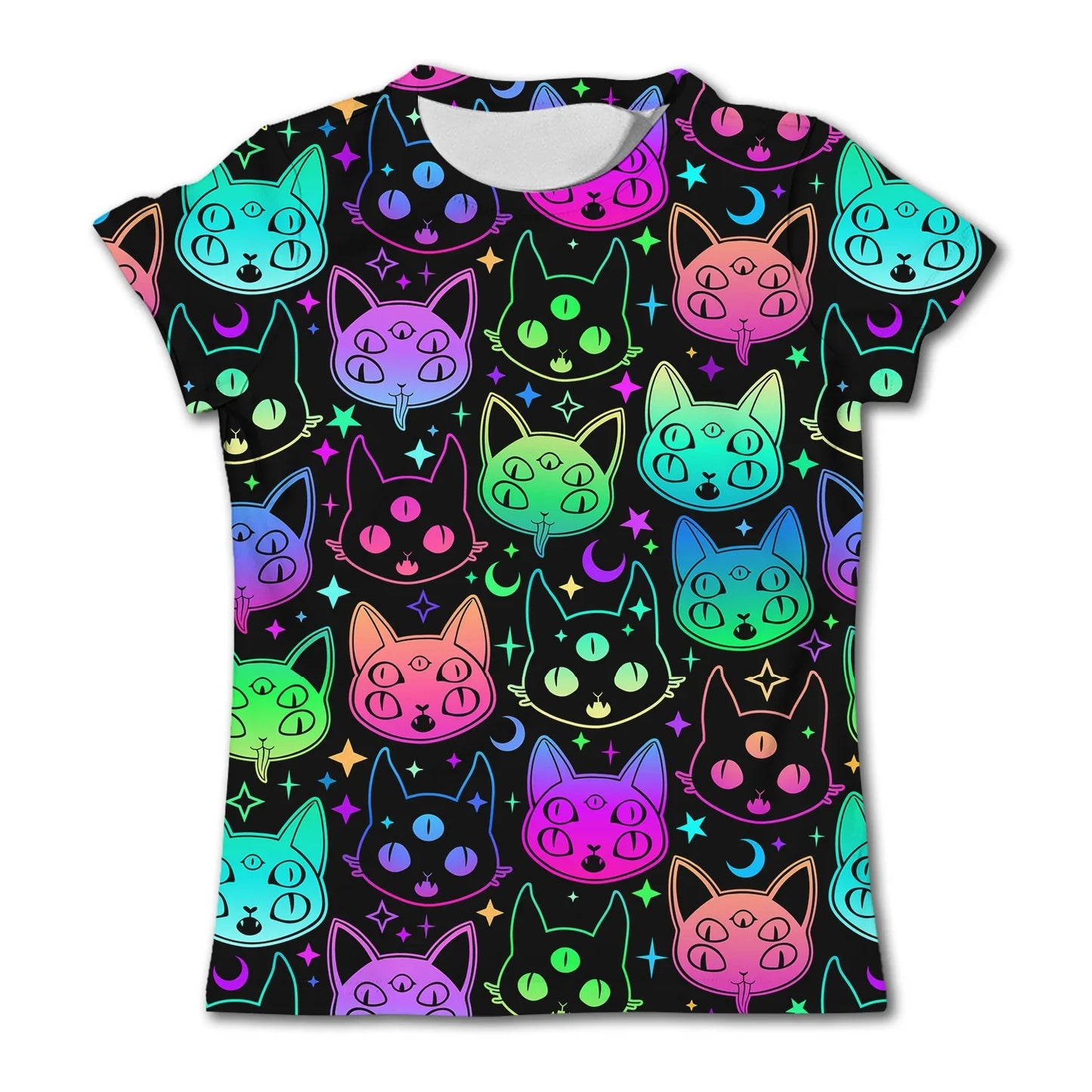 Kids' Fun Cat Graffiti Graphic T-shirt Summer Casual Short Sleeve Girl Loose T shirts 3-12Y Boys 3D Printed Clothing Cartoon Top