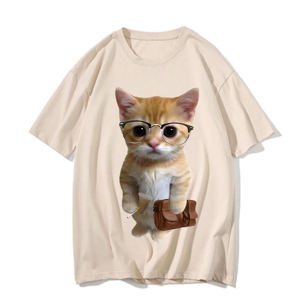 Cat Meme Graphic T Shirt for Men Clothing Funny Munchkin Kitty T-shirt Unisex Casual Children Tops Tee Shirts Cute Short Sleeve