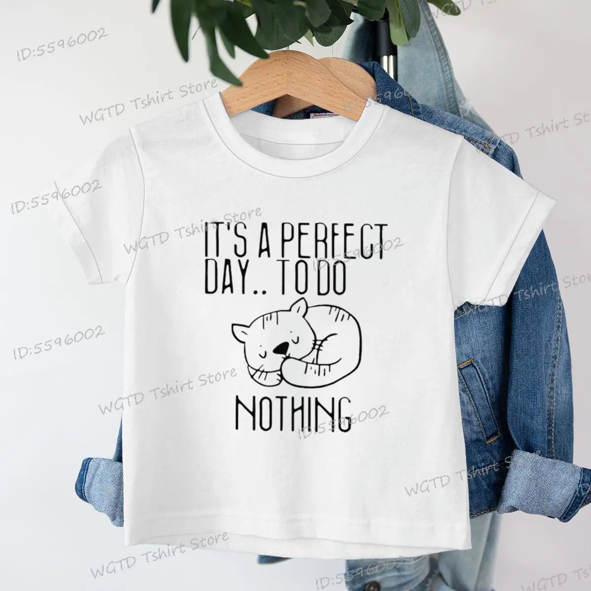 Children's Clothing It's A Perfect Day To Do Nothing T-Shirt for Cat Lover Gift Soft Cotton Tee Y2k Harajuku Luminous Kids Shirt