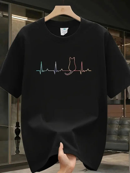 Men's T-shirt Top Quality Short Sleeve Cool Cat Print O-neck Casual Loose Hip Hop for Men Summer Male Tee Top