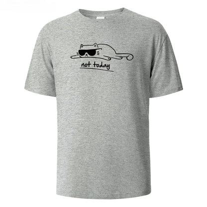 Not Today Cat Printed Comfortable Cotton Tshirt Men Simple Crew Neck Design Soft Breathable Short Sleeve Basic Men's T-shirt Top