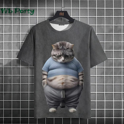 Cat Print T-shirts for Men Casual Short Sleeved Tee Oversized Mens Clothing Men's Funny T-shirt Animal Print Graphic T shirts