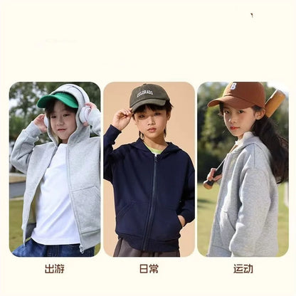 Cute Black Cat Print Zip-up Jacket Spring Boys Hooded Sweatshirt Cartoon Zipper Coat Autumn Kids Outdoor Hoodie Clothing MKA1
