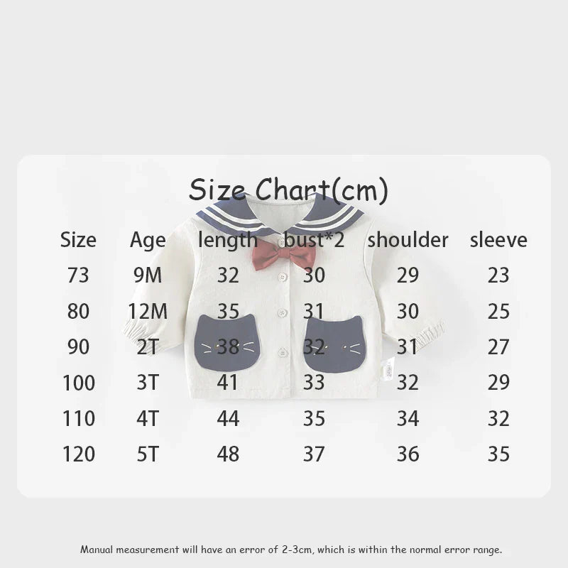 MILANCEL New Autumn Kids Clothes 9M-5T Sweet Cartoon Cat Girls Navy Style Coat +Wide Leg Pants Loose Korean Children Outfit 2PCS