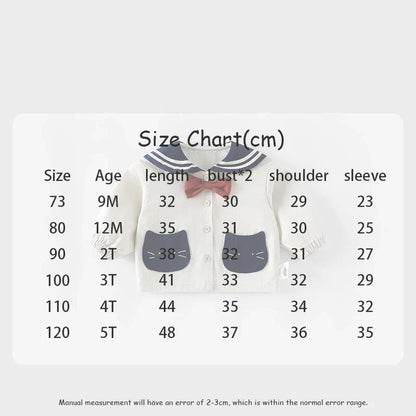 MILANCEL New Autumn Kids Clothes 9M-5T Sweet Cartoon Cat Girls Navy Style Coat +Wide Leg Pants Loose Korean Children Outfit 2PCS