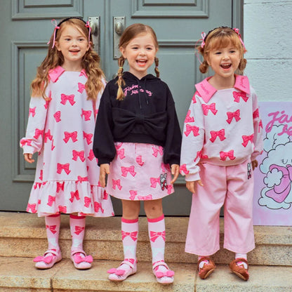 Children's Clothes 2025BE Knitwear Cardigan Skirts Baby Girls Autumn Winter Princess Bow Printed Dress Clothings KIDS AM Korean