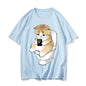 Cute Kitten Cat Play Games Print Avant-garde Fashion Trend Loose Cotton Round Neck Short Sleeve Men's T-shirt Korean Clothing