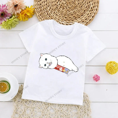 Cats Kids T Shirt Personalized Cartoon Cat Print Fashion Children's T-shirt Short Sleeve Children's Summer Boys Clothes Tops Tee