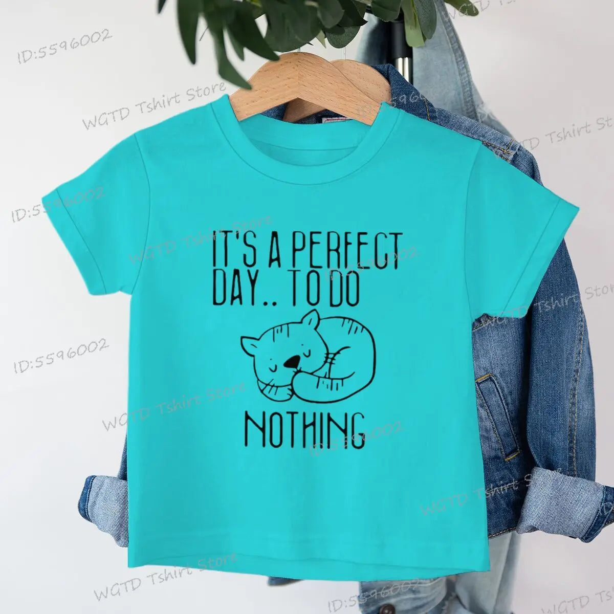 Children's Clothing It's A Perfect Day To Do Nothing T-Shirt for Cat Lover Gift Soft Cotton Tee Y2k Harajuku Luminous Kids Shirt