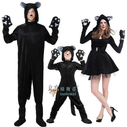 Children's Day Black Cat Cosplay Kids Costume Cute Kitten Animal Onesie Gloves Hat Suit Suitable for Stage Show Halloween Party