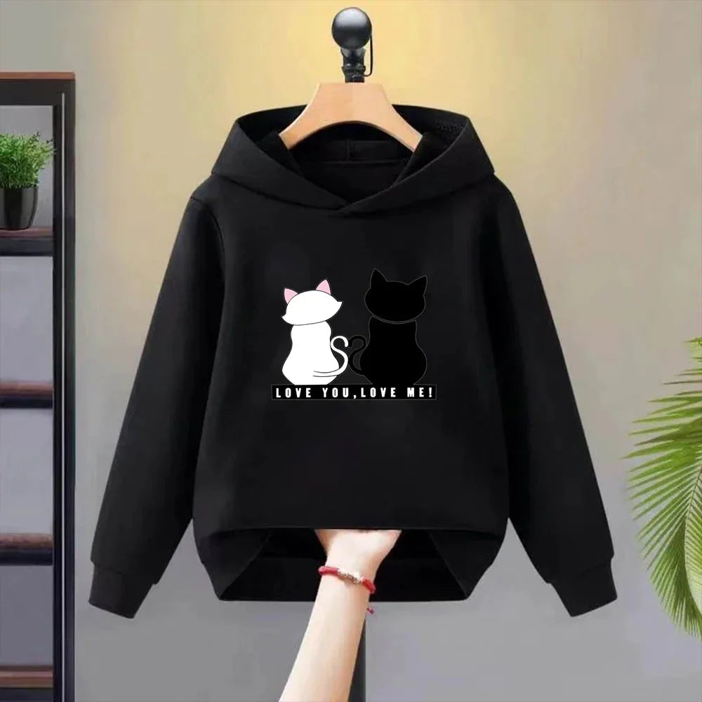 Love you love me cat Children Toddler 3-12 Year Coat Fashion Clothing Boys Girls Hoodie  Tops Spring Autumn Leisure Sweatshirr