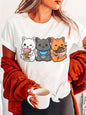 Women's Clothing Plus Size Shirt Tops Camisetas Mujer Cat Print Crew Neck T-shirt Short Sleeve Casual Top for Summer & Spring