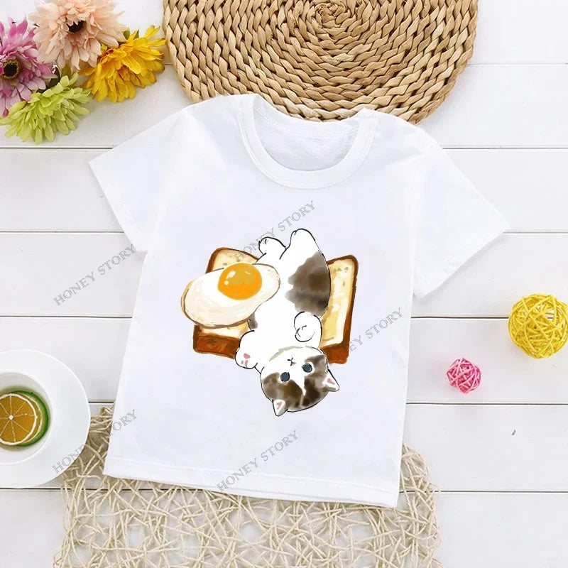 Cats Kids T Shirt Personalized Cartoon Cat Print Fashion Children's T-shirt Short Sleeve Children's Summer Boys Clothes Tops Tee
