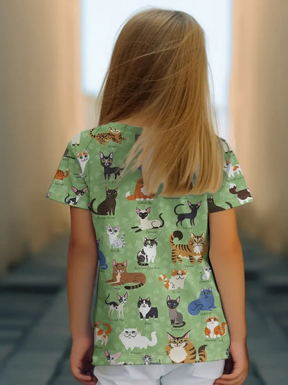 Kids Clothes Children's T-Shirt Girl Short Sleeve Top Cartoon Cat Kawaii Girls Summer Clothes Child T-Shirt  Children's Clothing