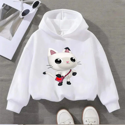 Cute Cartoon Cat Print Kids Sweatshirt Adorable Long-Sleeve Top for Boys Girls Comfortable Casual Wear