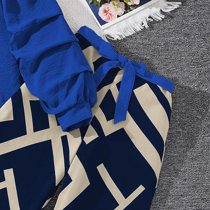 Kids Clothing Sets For Girls Khaki Off-shoulder Long sleeve Top & Stripe Printing Pants Summer Resort Style Children Suits OOTD