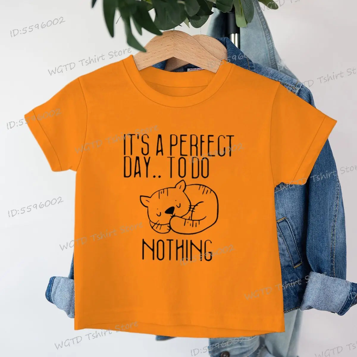 Children's Clothing It's A Perfect Day To Do Nothing T-Shirt for Cat Lover Gift Soft Cotton Tee Y2k Harajuku Luminous Kids Shirt