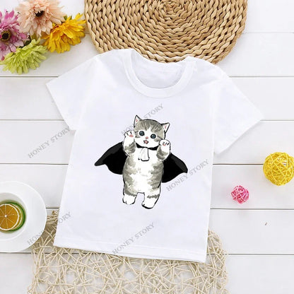 Cats Kids T Shirt Personalized Cartoon Cat Print Fashion Children's T-shirt Short Sleeve Children's Summer Boys Clothes Tops Tee